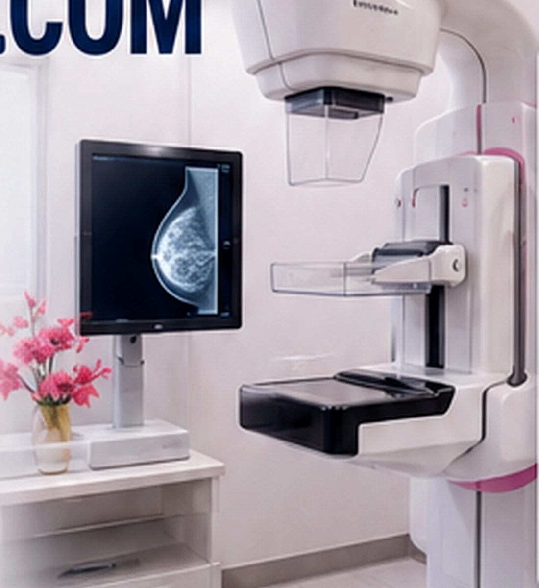 Modern mammography imaging equipment and diagnostic workstation in a clinical imaging room